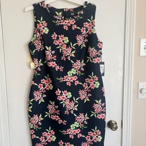 Tommy Hilfiger Navy Floral Sleeveless Midi Dress with Pink & Green Blossoms